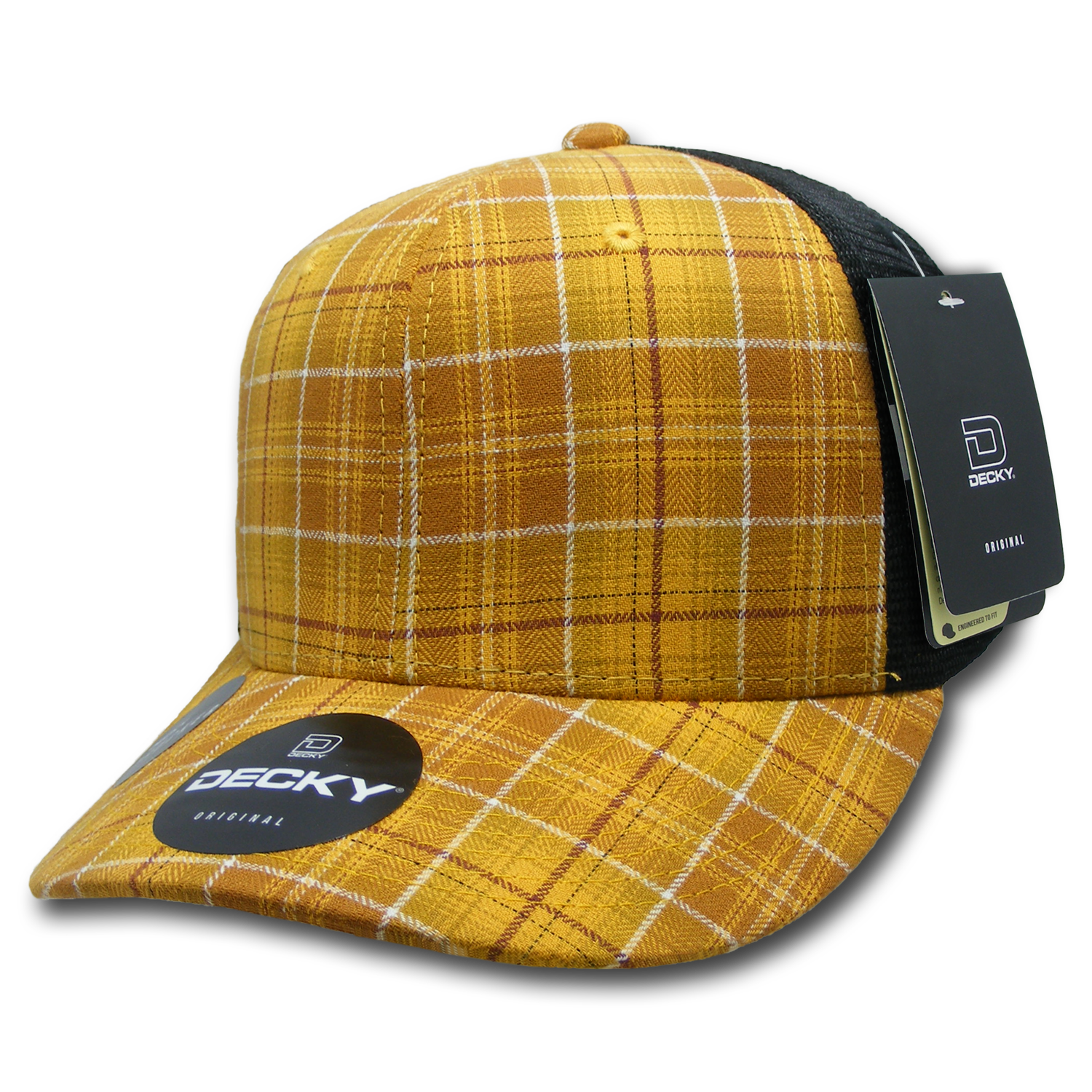 6 Panel Mid Profile Structured Plaid Trucker