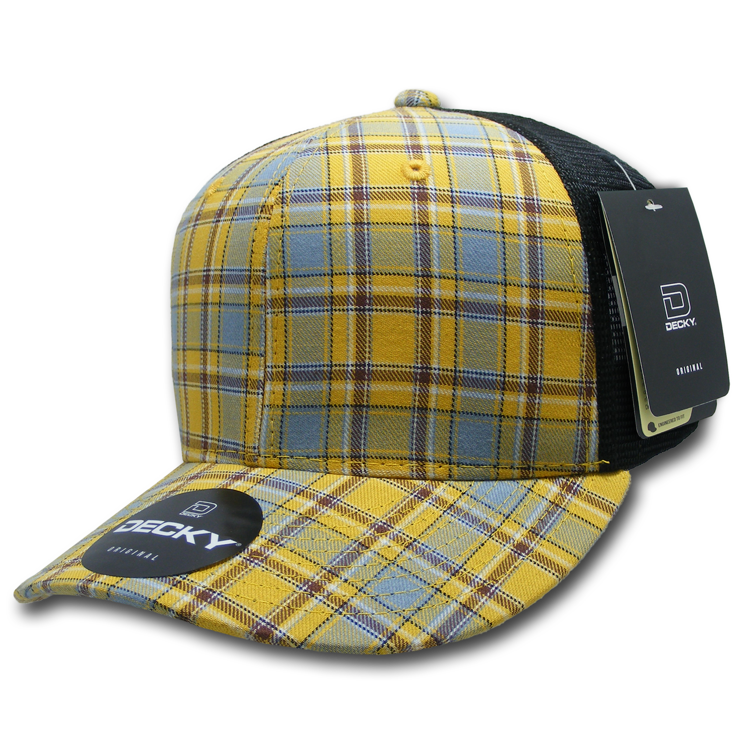 6 Panel Mid Profile Structured Plaid Trucker