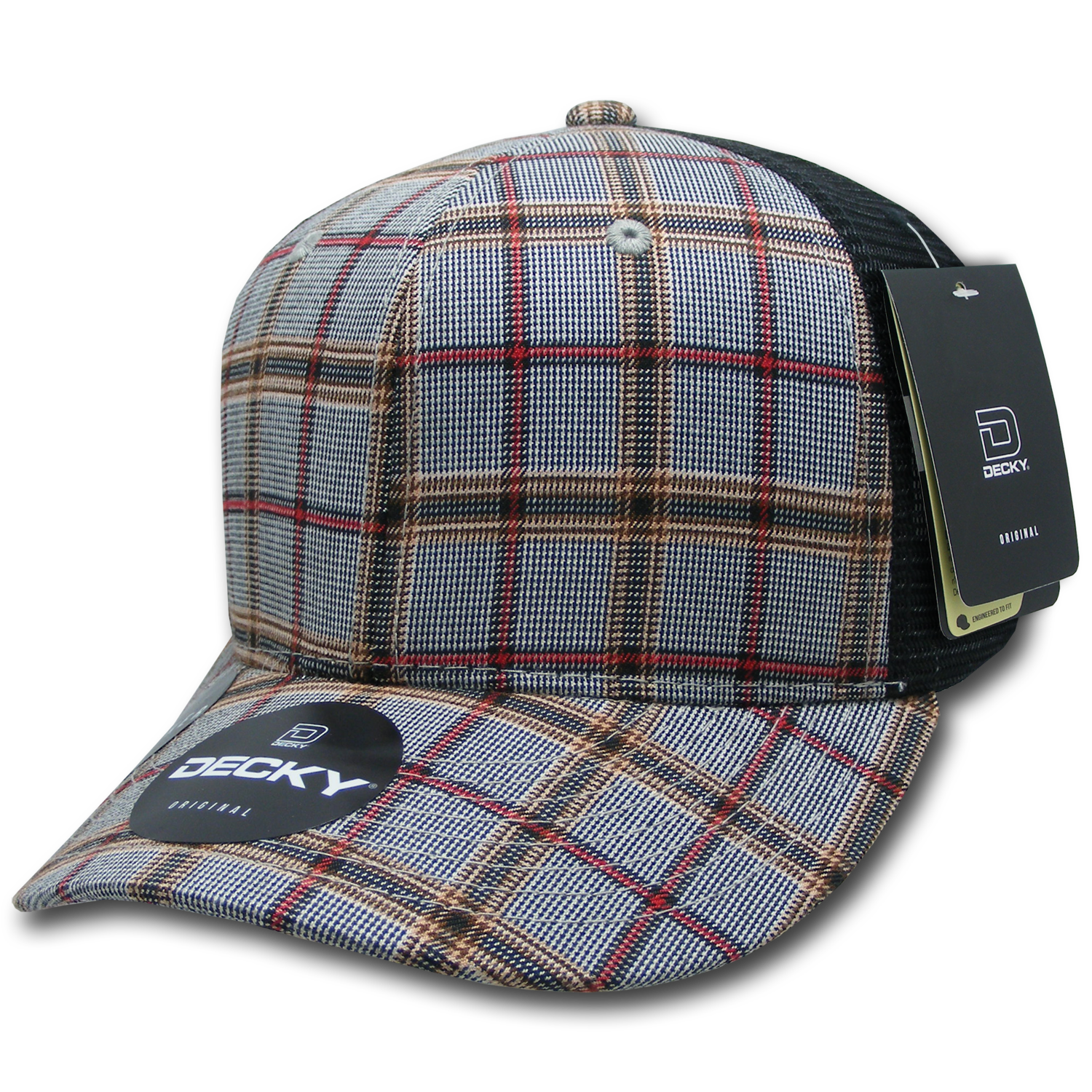 6 Panel Mid Profile Structured Plaid Trucker