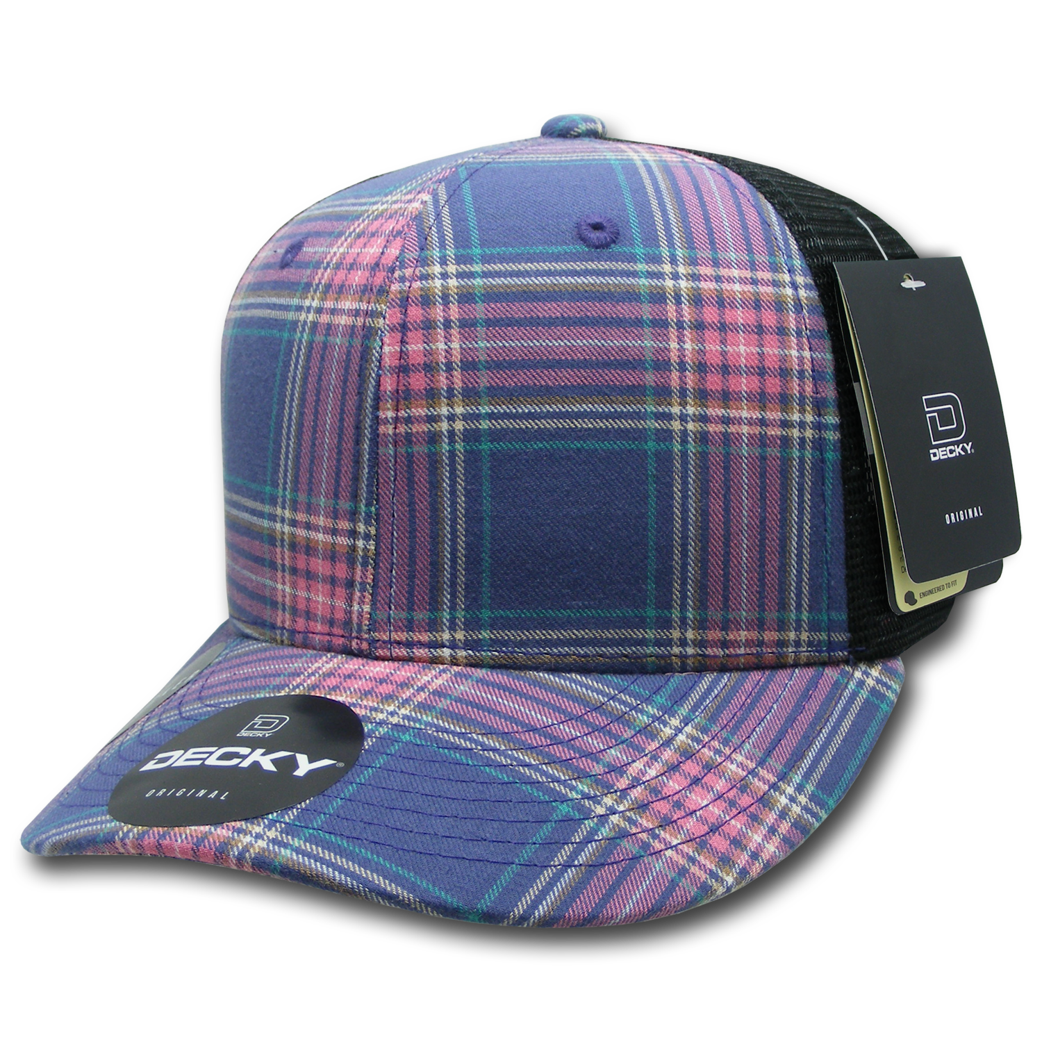 6 Panel Mid Profile Structured Plaid Trucker