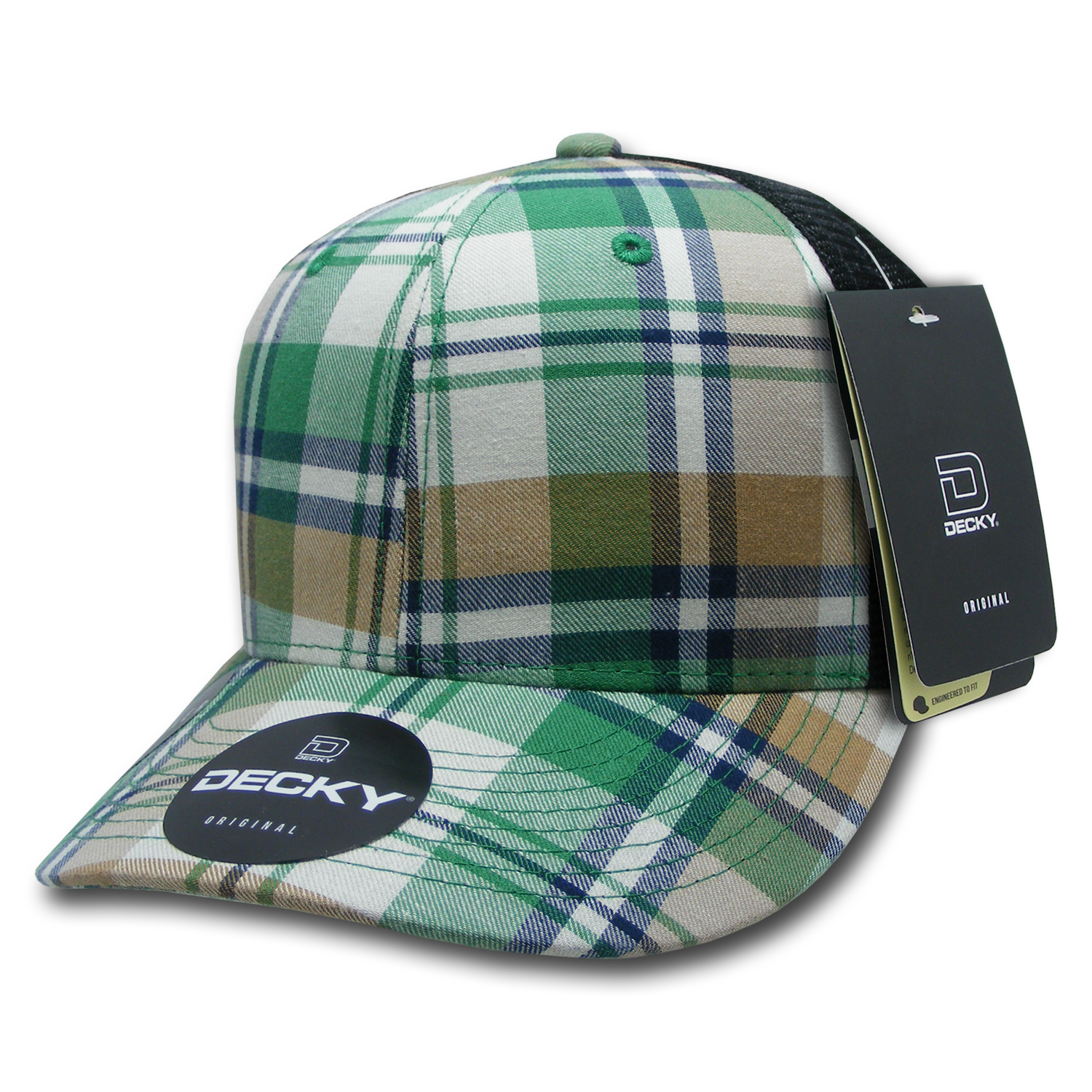 6 Panel Mid Profile Structured Plaid Trucker
