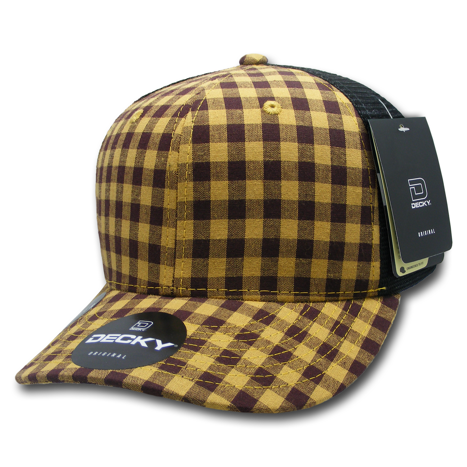 6 Panel Mid Profile Structured Plaid Trucker