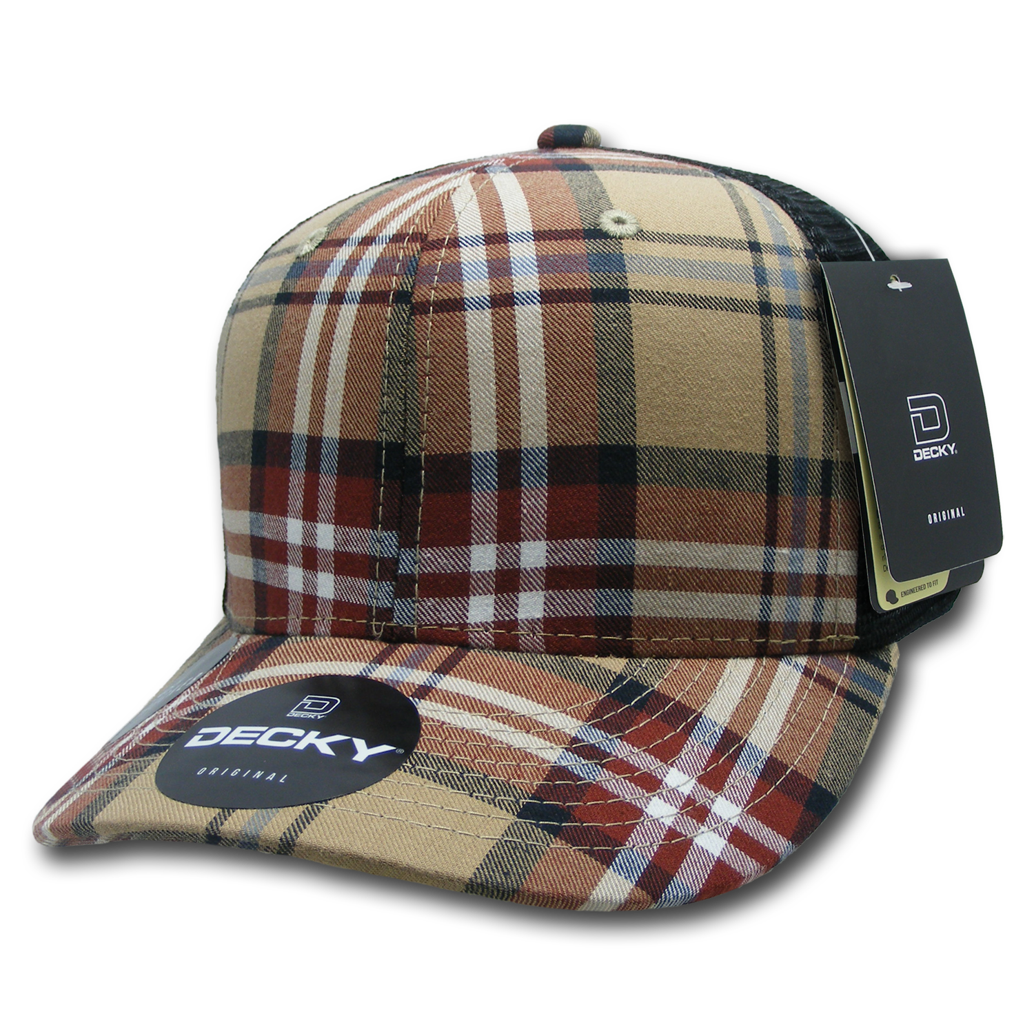 6 Panel Mid Profile Structured Plaid Trucker