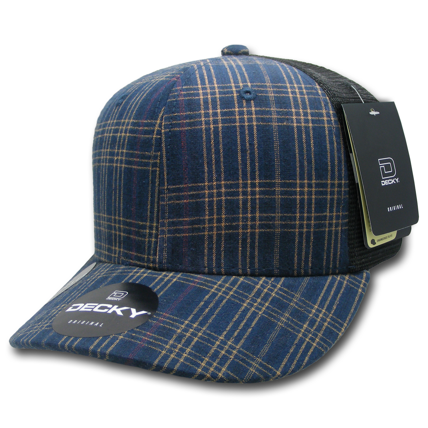 6 Panel Mid Profile Structured Plaid Trucker