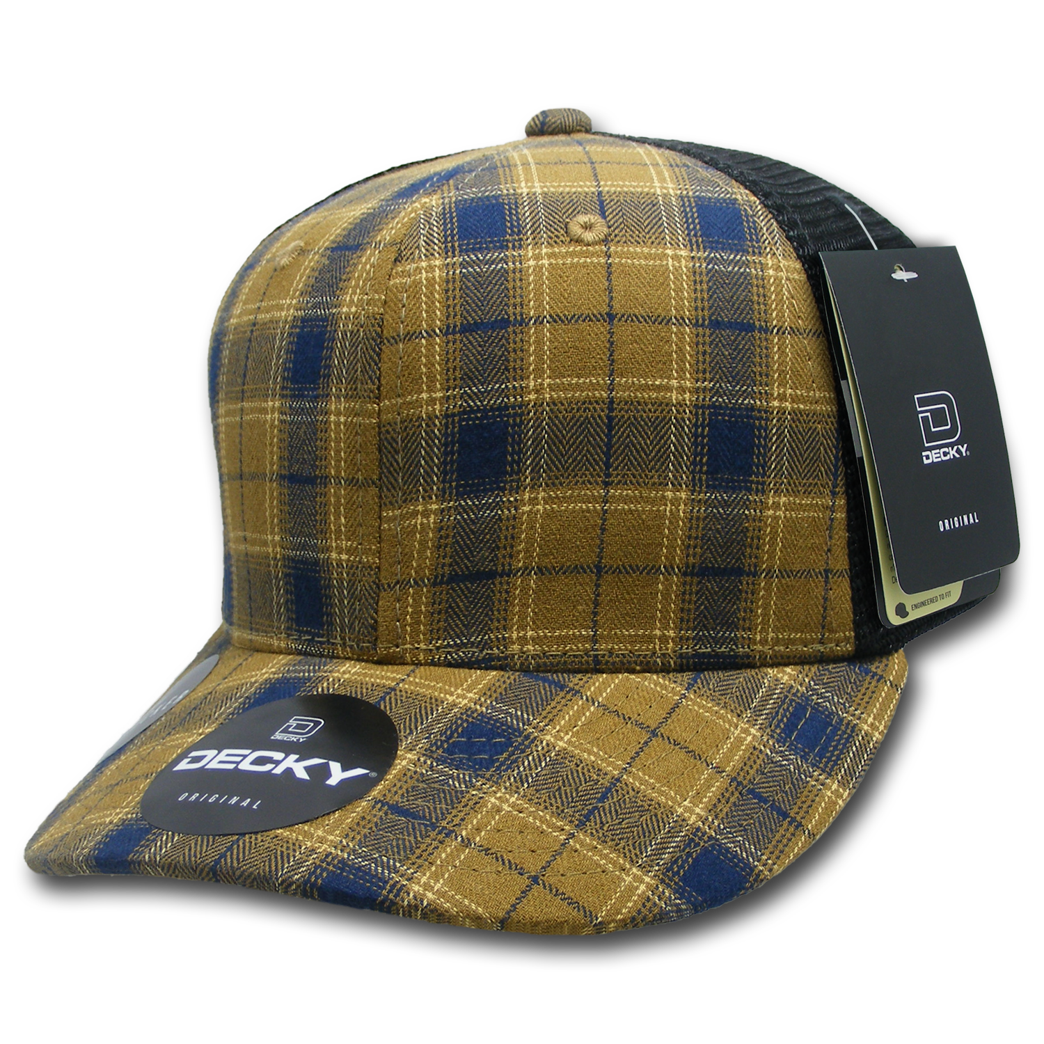6 Panel Mid Profile Structured Plaid Trucker