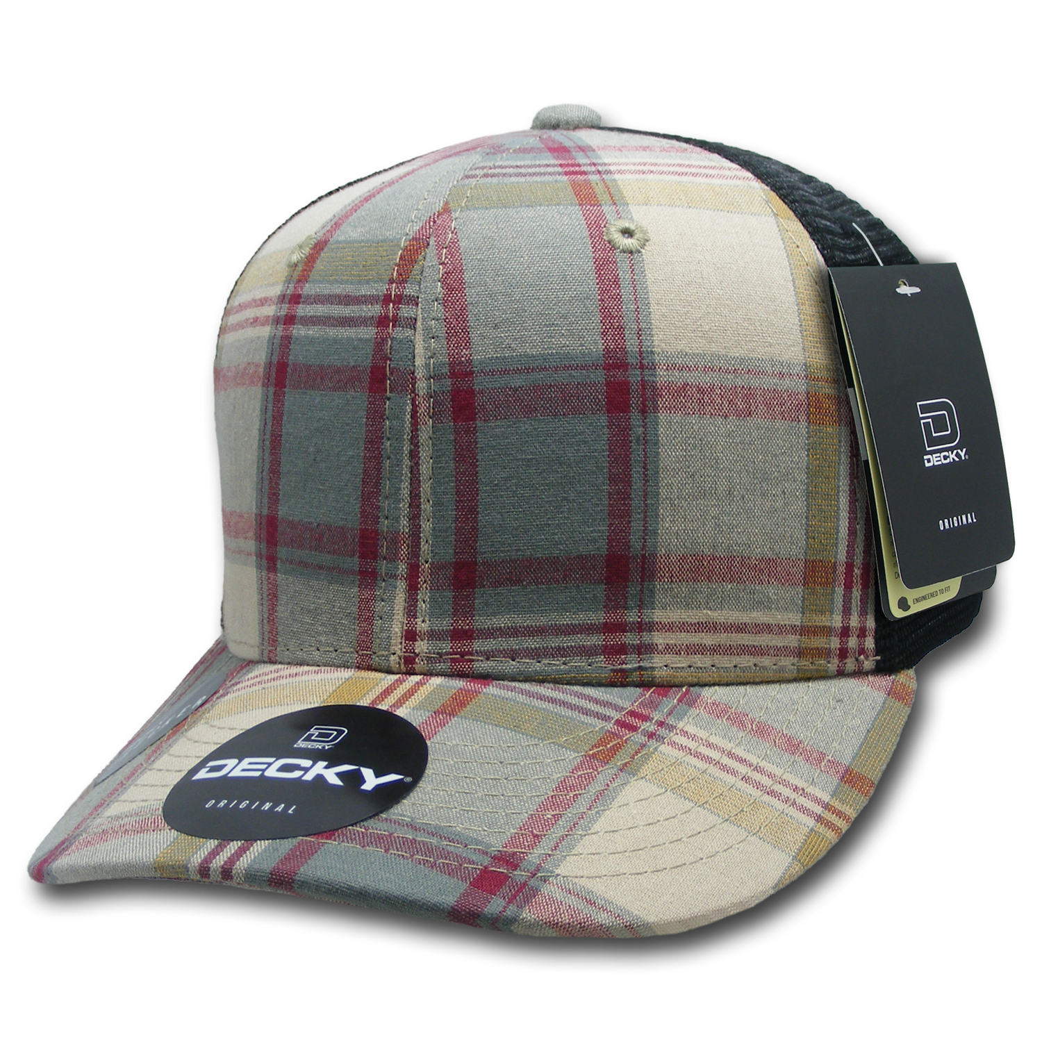 6 Panel Mid Profile Structured Plaid Trucker