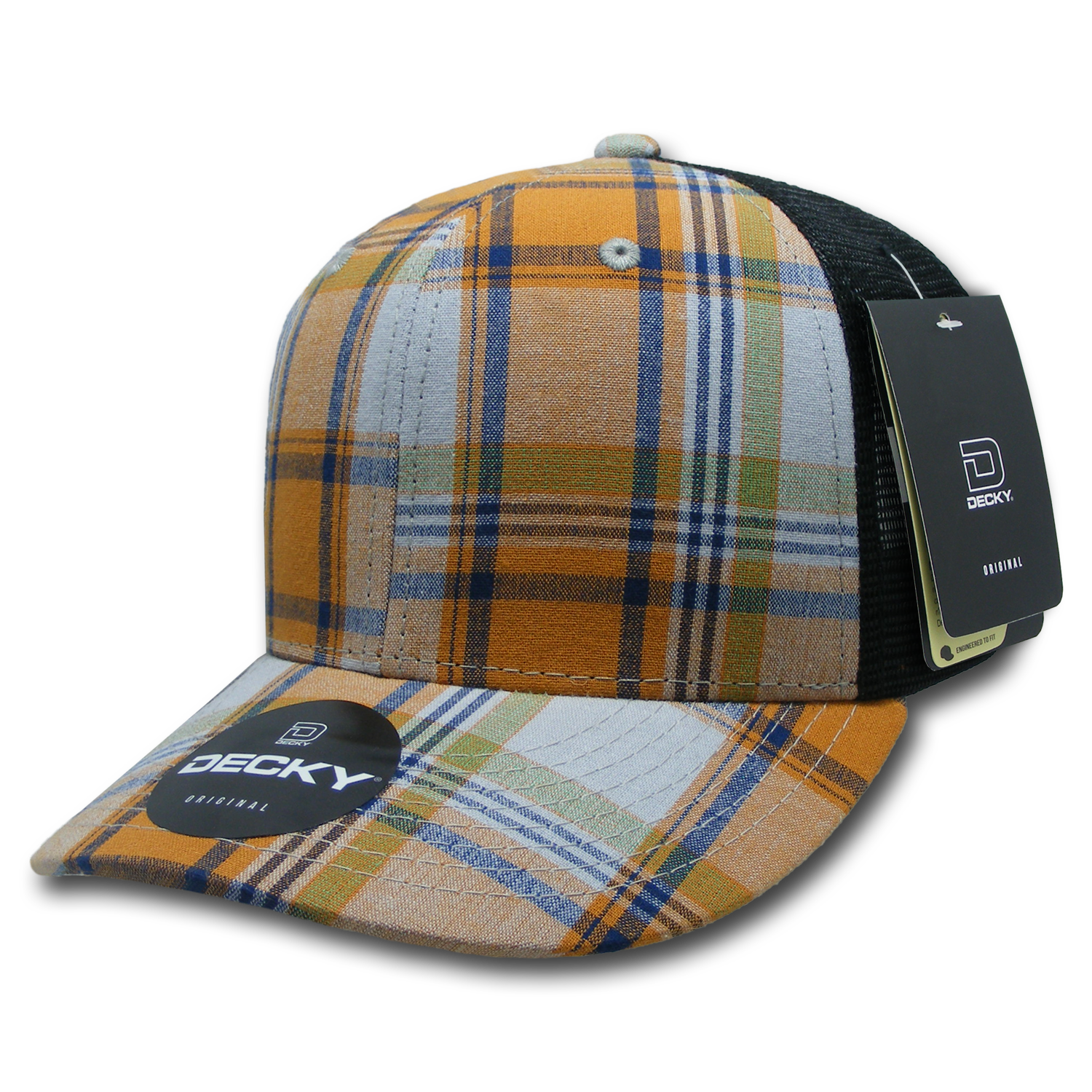6 Panel Mid Profile Structured Plaid Trucker