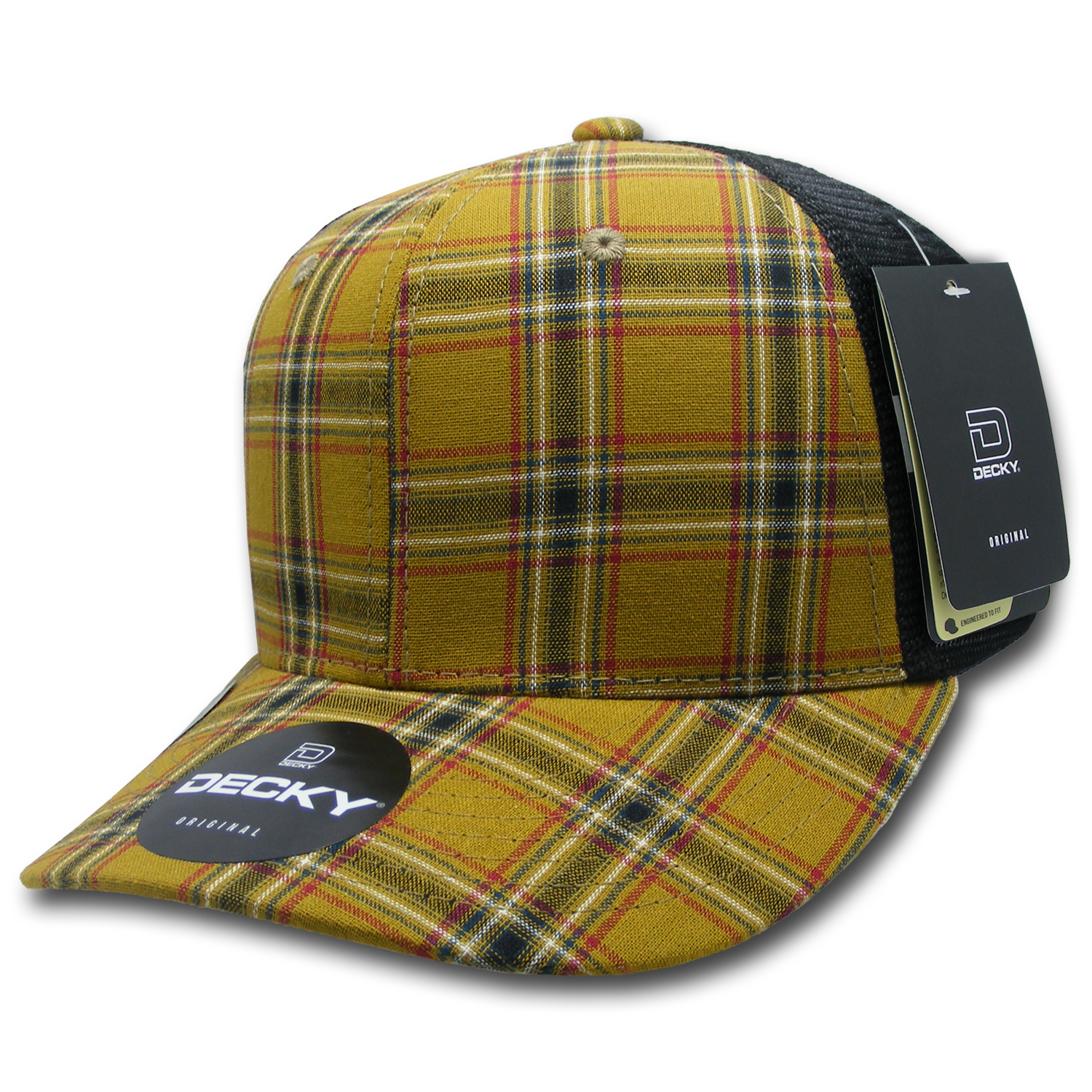 6 Panel Mid Profile Structured Plaid Trucker