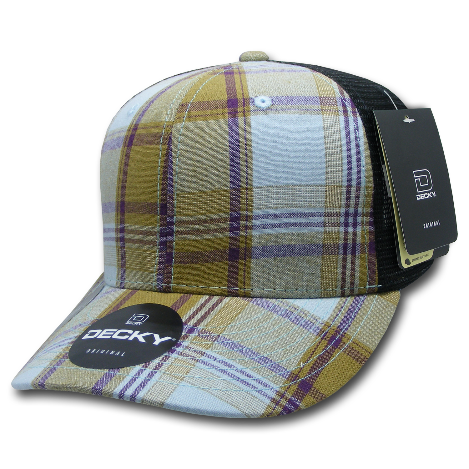 6 Panel Mid Profile Structured Plaid Trucker