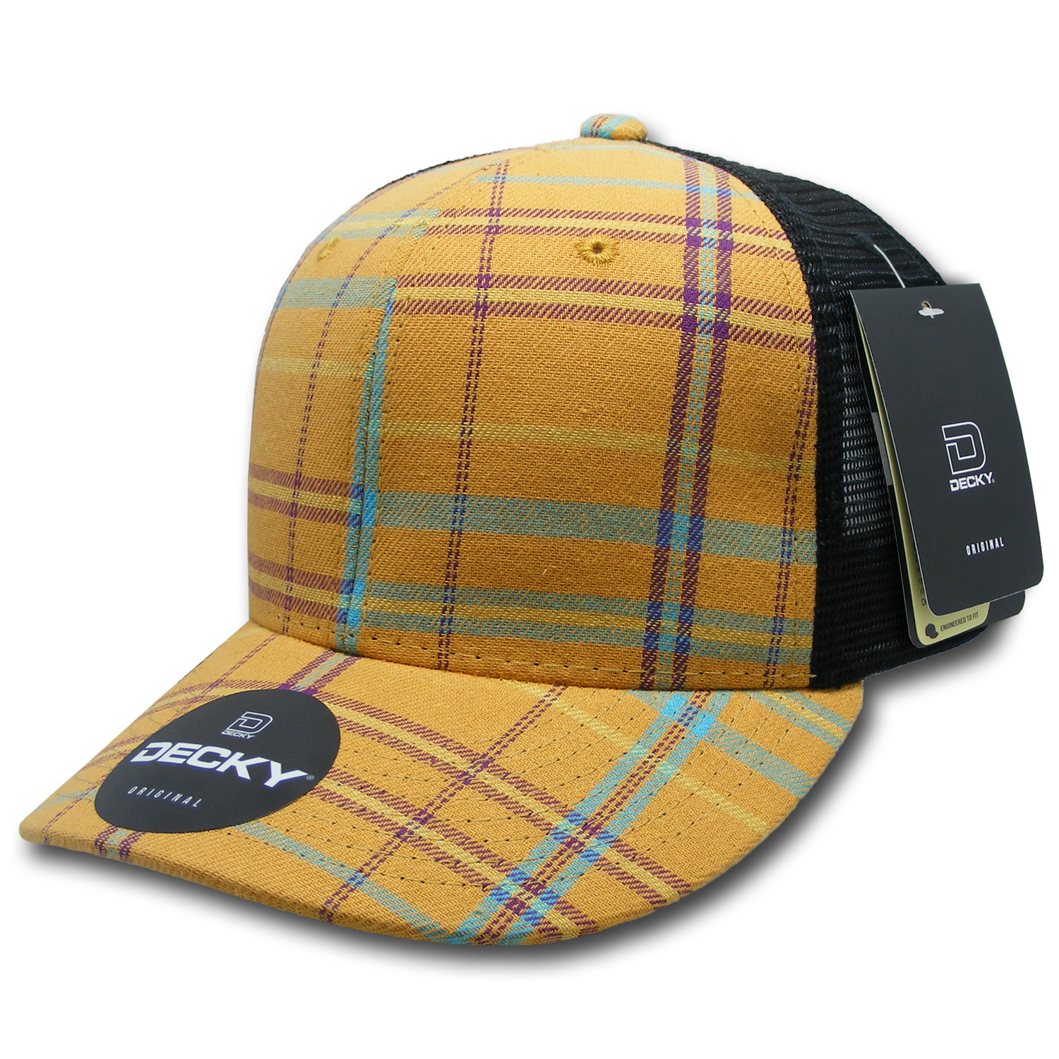 6 Panel Mid Profile Structured Plaid Trucker