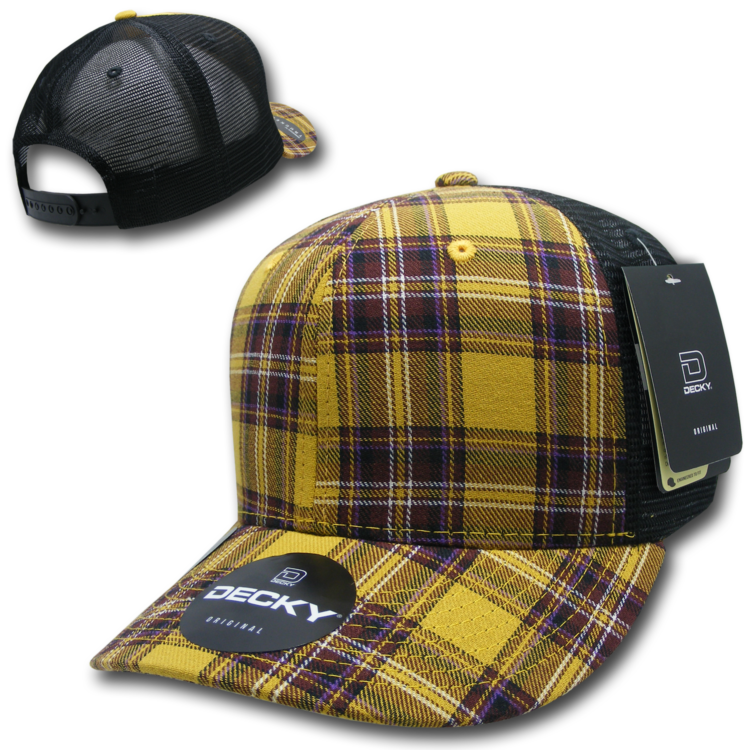 6 Panel Mid Profile Structured Plaid Trucker