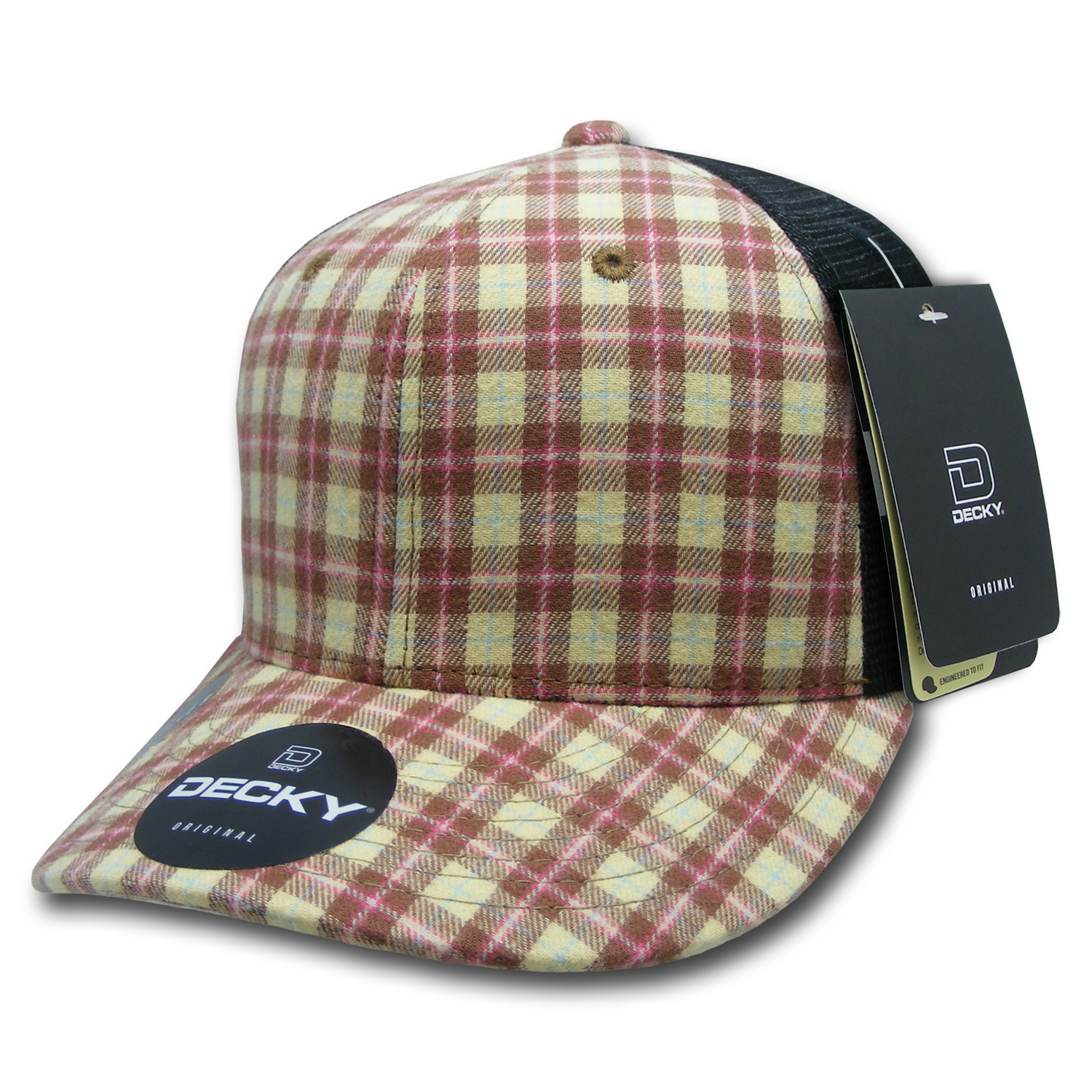 6 Panel Mid Profile Structured Plaid Trucker