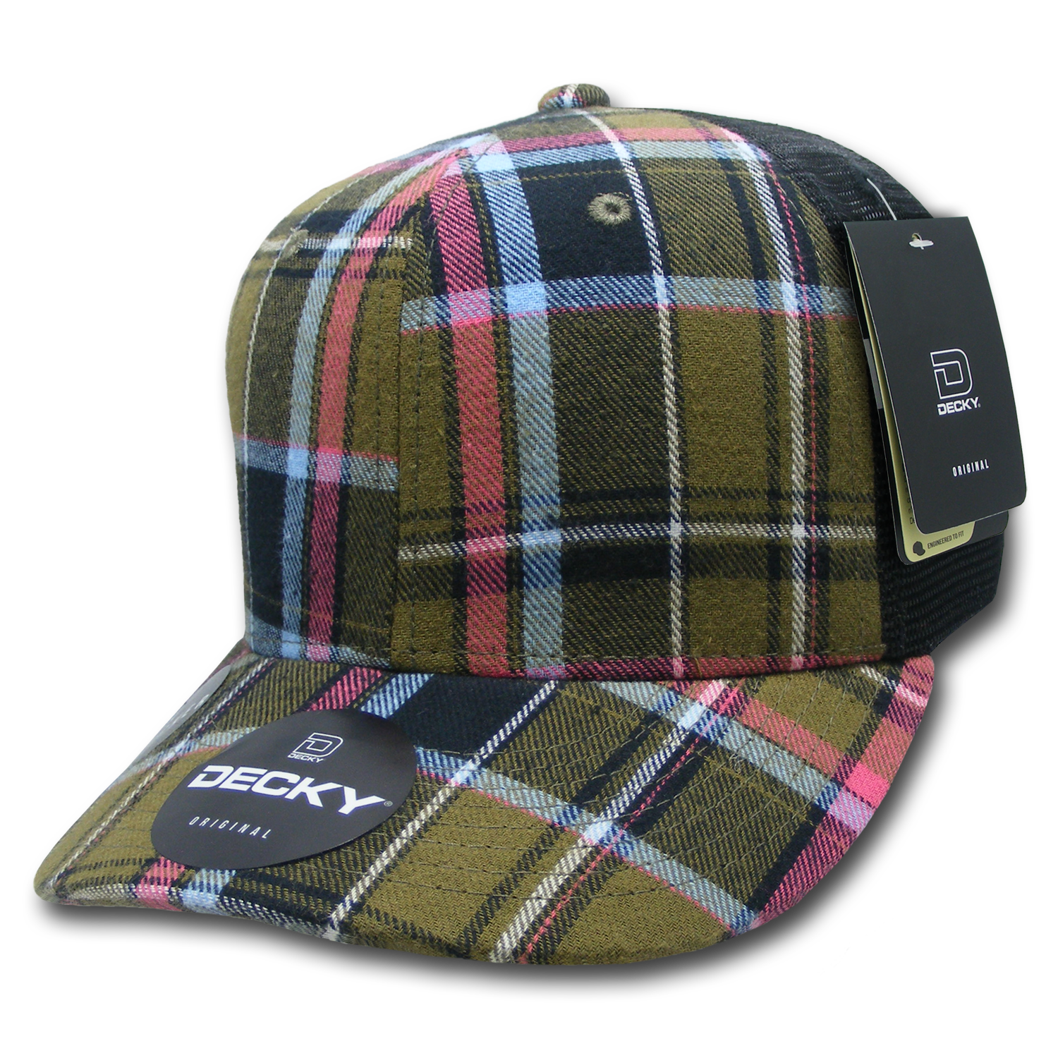 6 Panel Mid Profile Structured Plaid Trucker