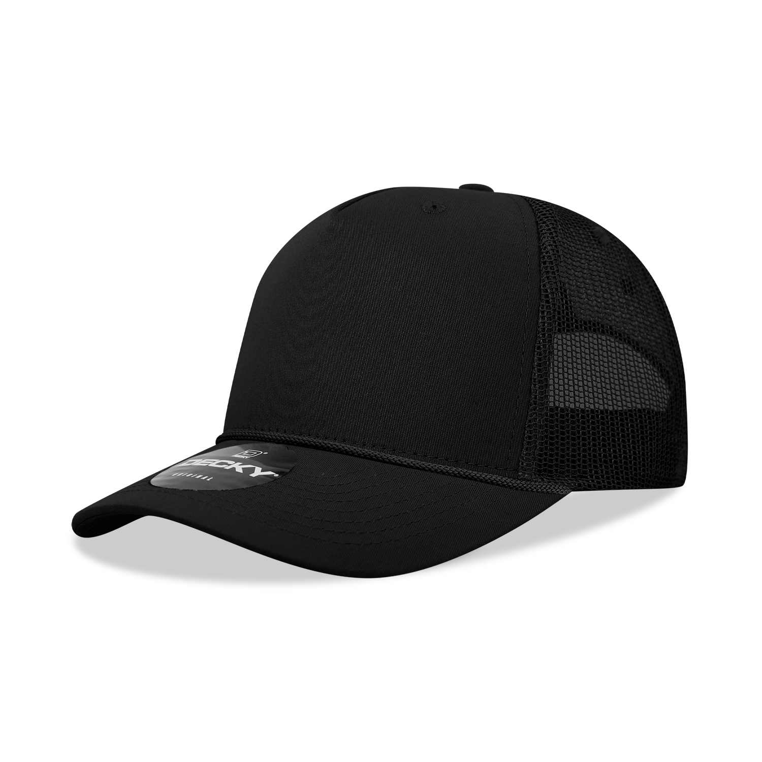 5 Panel Mid Profile Structured Cotton/Poly Blend Trucker w/Rope