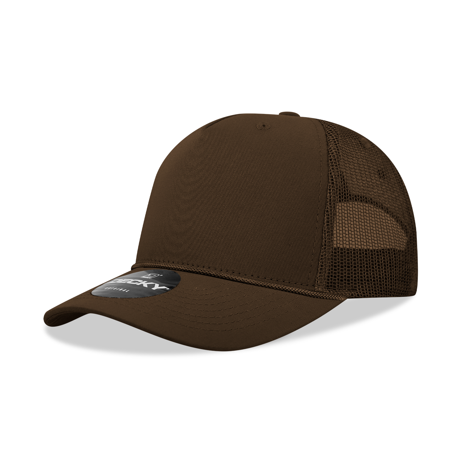 5 Panel Mid Profile Structured Cotton/Poly Blend Trucker w/Rope