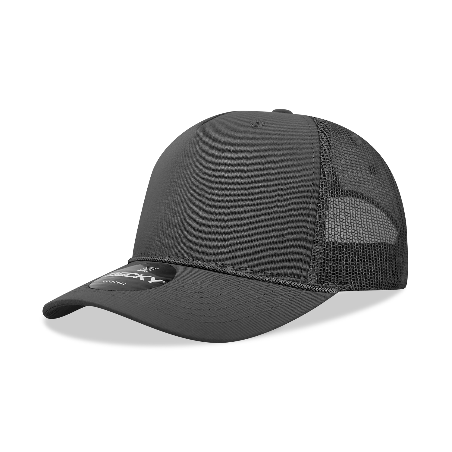 5 Panel Mid Profile Structured Cotton/Poly Blend Trucker w/Rope