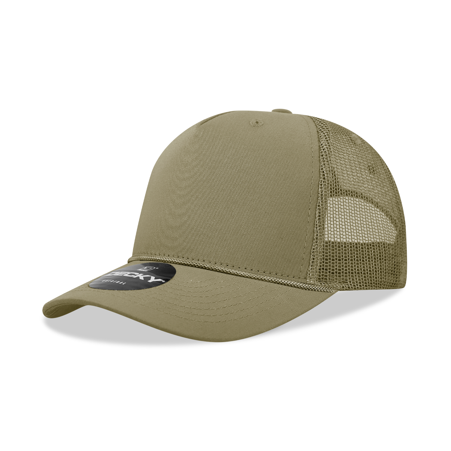 5 Panel Mid Profile Structured Cotton/Poly Blend Trucker w/Rope