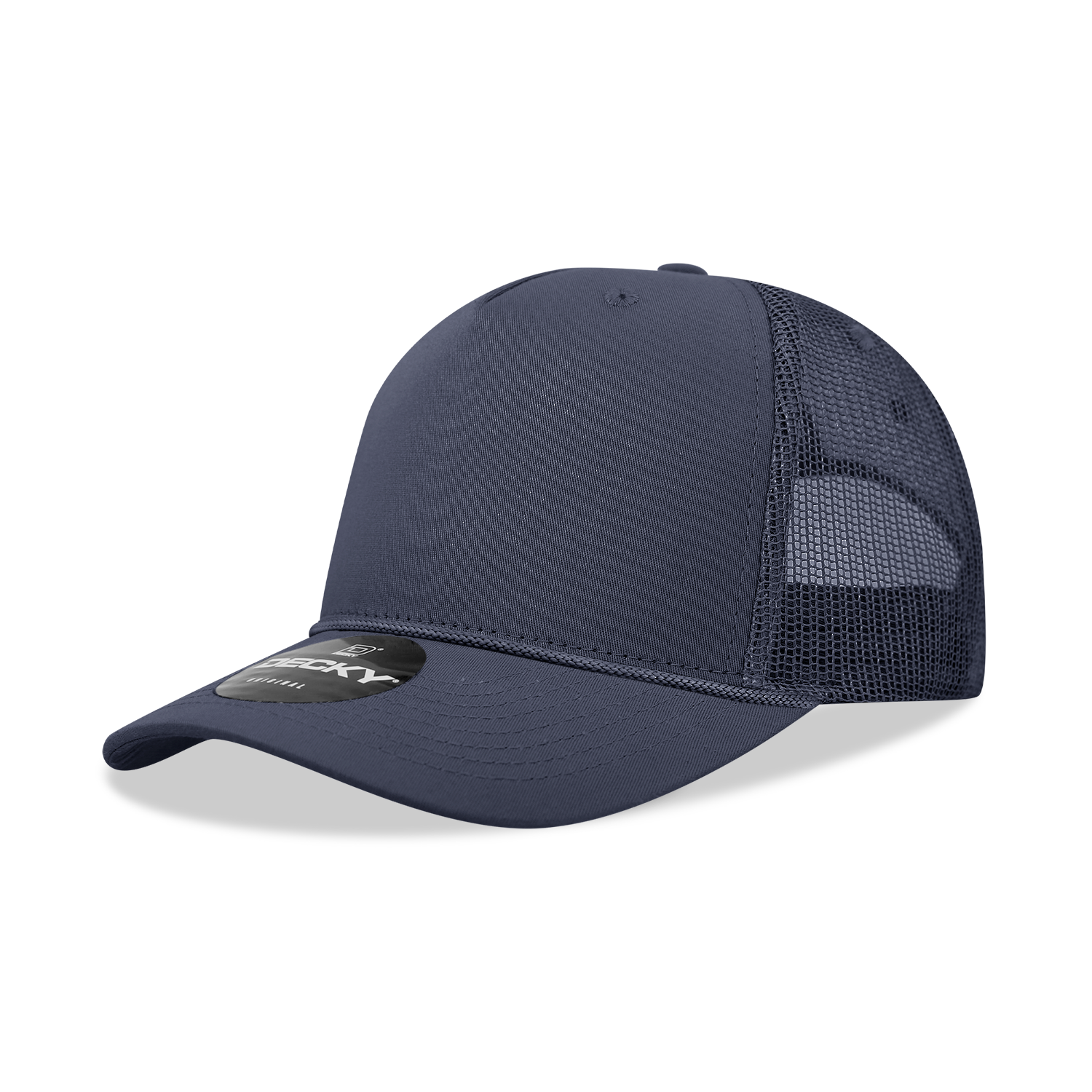 5 Panel Mid Profile Structured Cotton/Poly Blend Trucker w/Rope