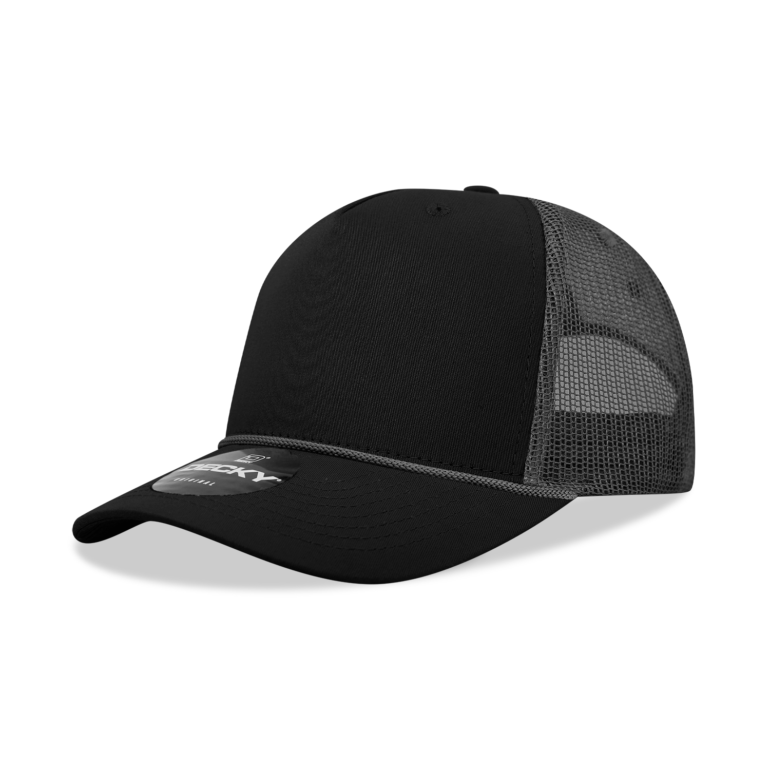 5 Panel Mid Profile Structured Cotton/Poly Blend Trucker w/Rope