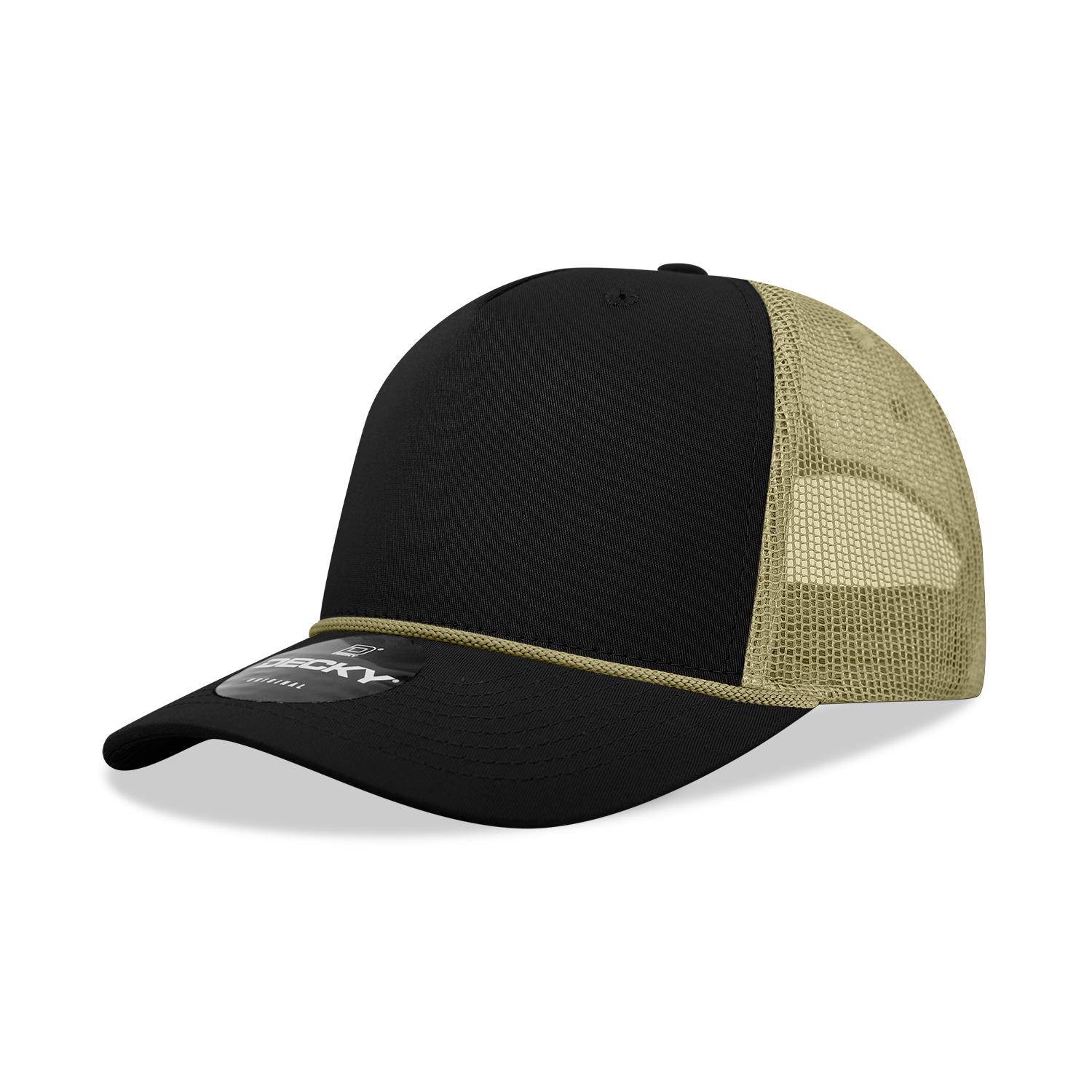 5 Panel Mid Profile Structured Cotton/Poly Blend Trucker w/Rope
