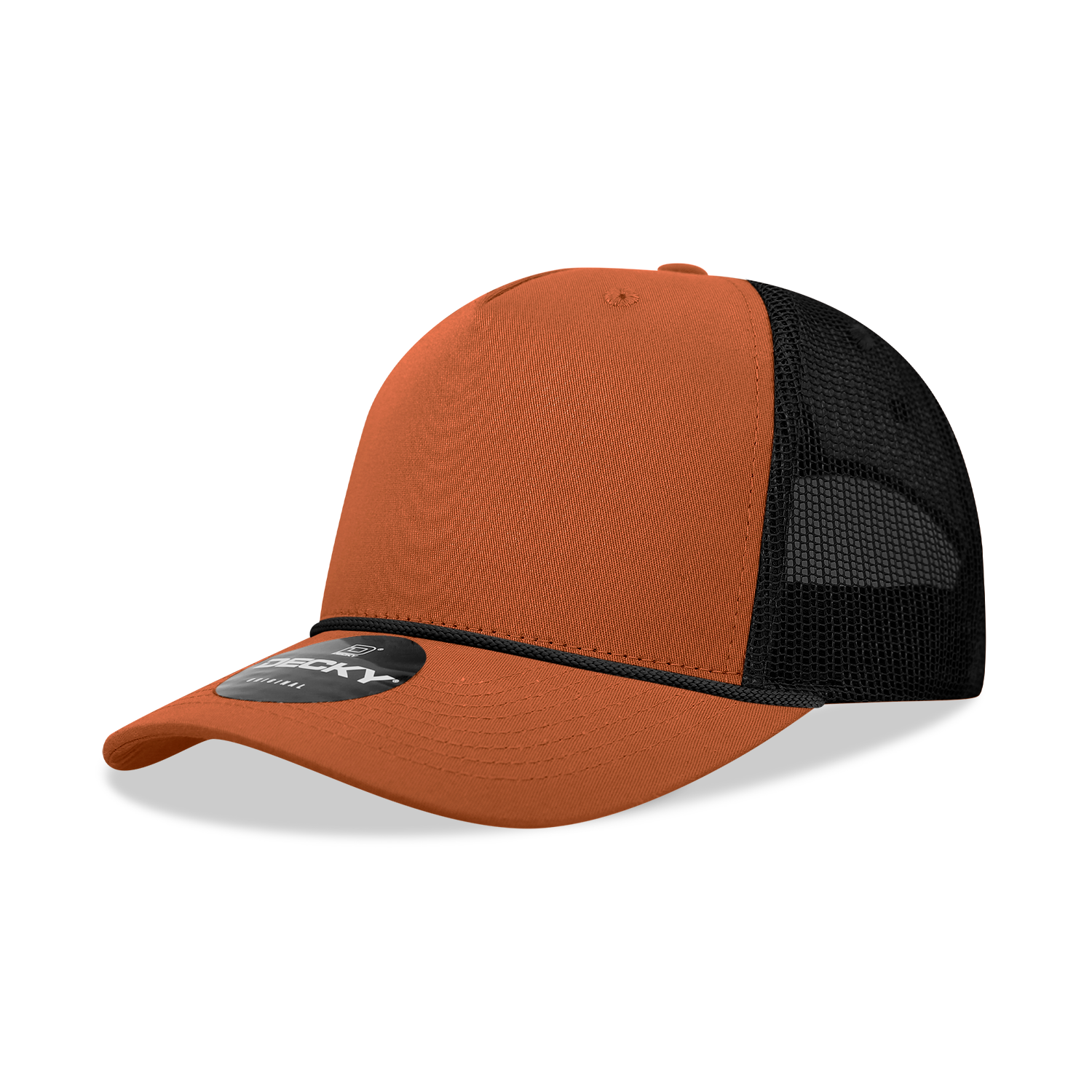 5 Panel Mid Profile Structured Cotton/Poly Blend Trucker w/Rope