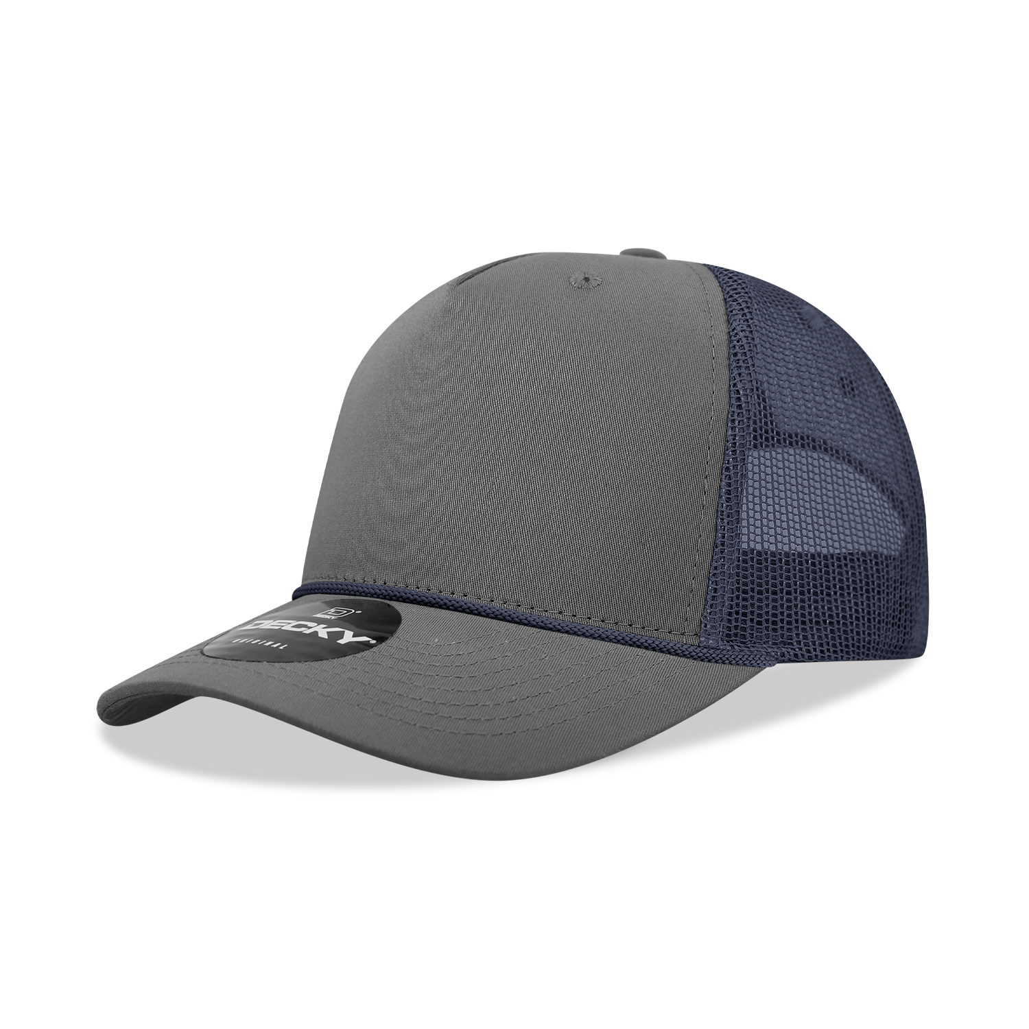 5 Panel Mid Profile Structured Cotton/Poly Blend Trucker w/Rope