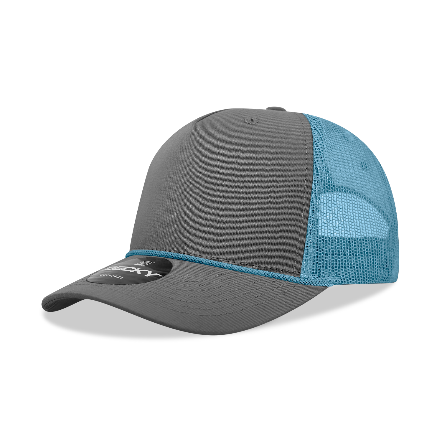 5 Panel Mid Profile Structured Cotton/Poly Blend Trucker w/Rope