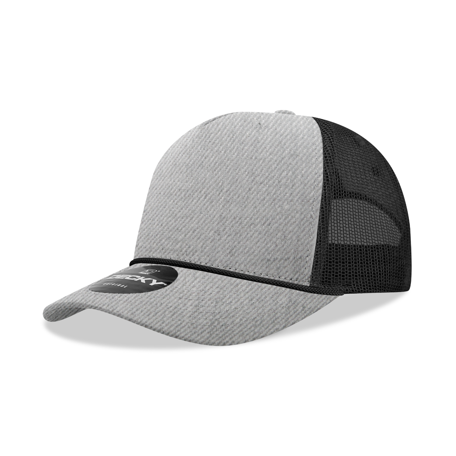 5 Panel Mid Profile Structured Cotton/Poly Blend Trucker w/Rope