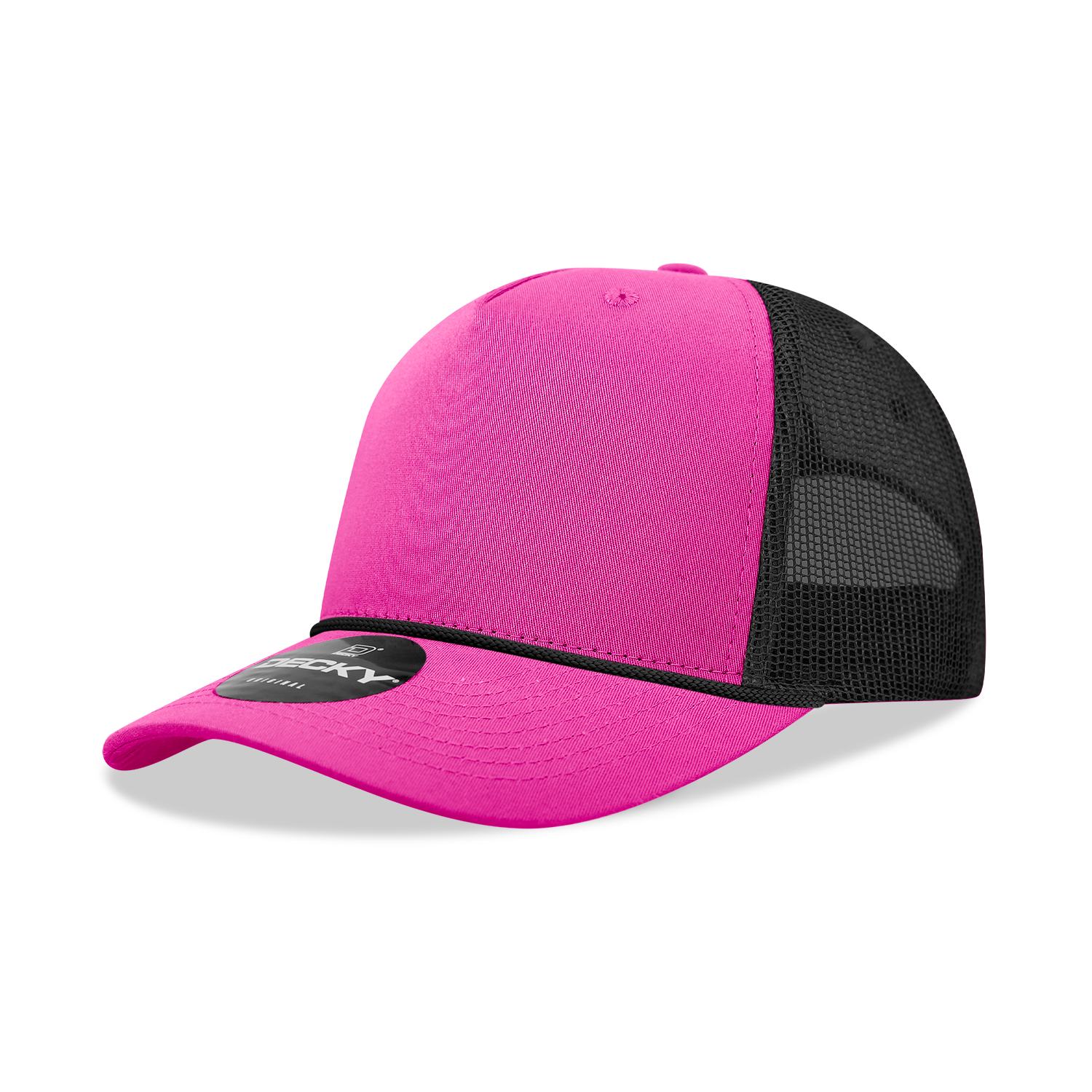 5 Panel Mid Profile Structured Cotton/Poly Blend Trucker w/Rope