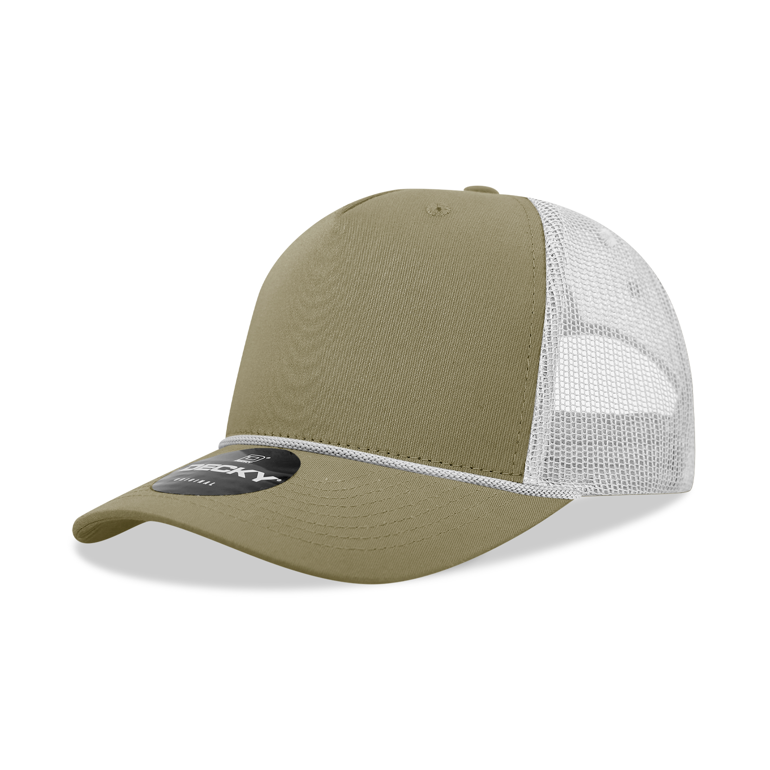 5 Panel Mid Profile Structured Cotton/Poly Blend Trucker w/Rope
