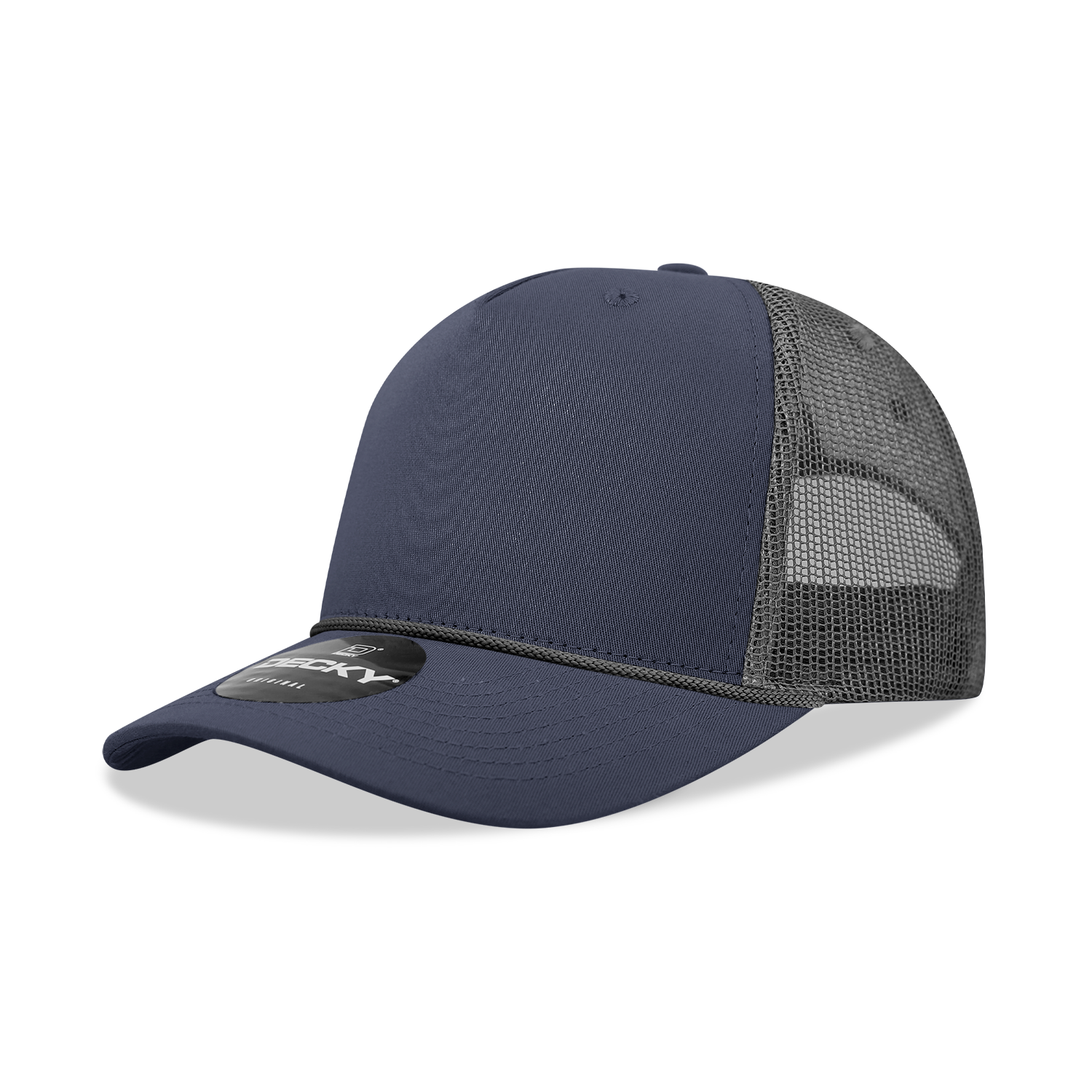 5 Panel Mid Profile Structured Cotton/Poly Blend Trucker w/Rope