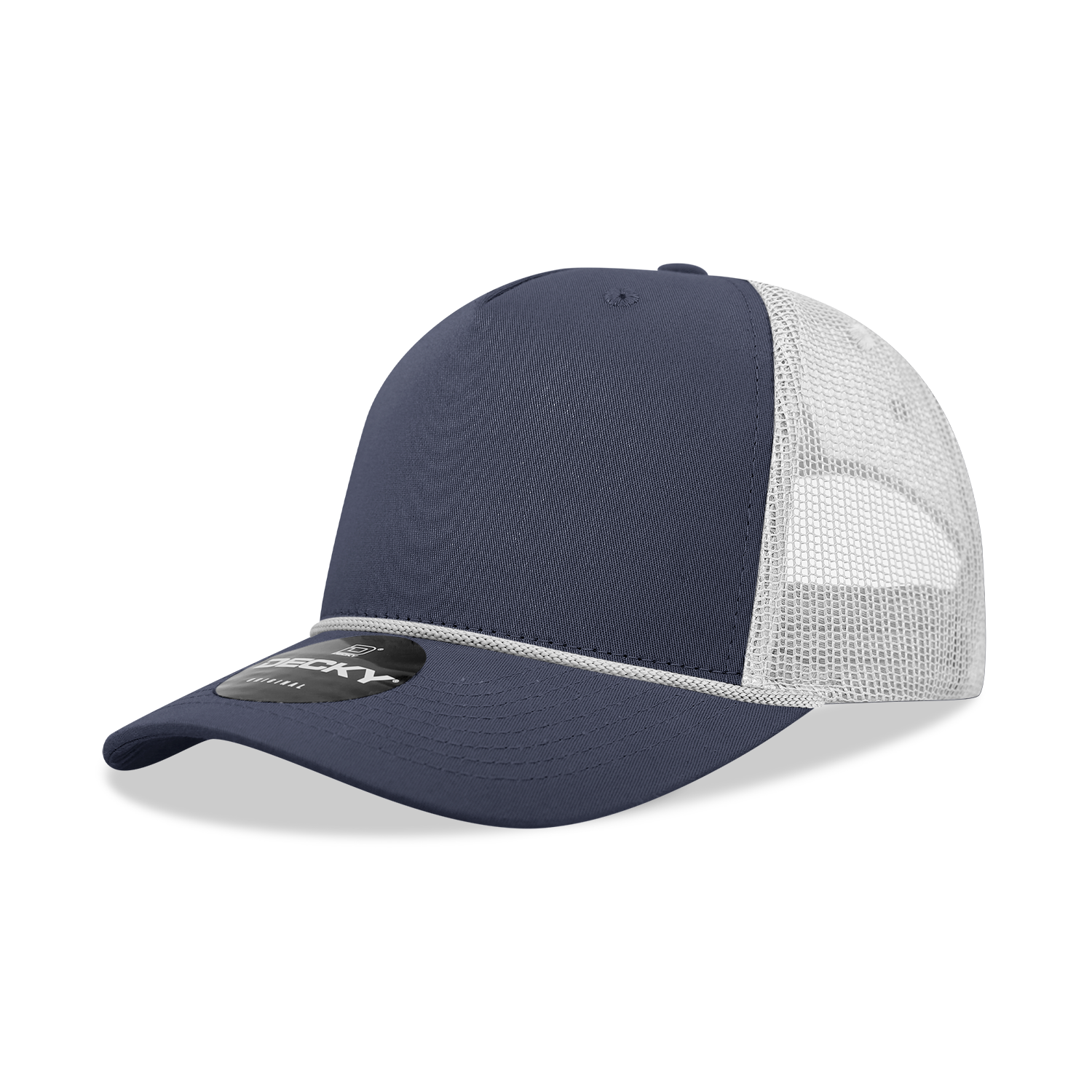 5 Panel Mid Profile Structured Cotton/Poly Blend Trucker w/Rope