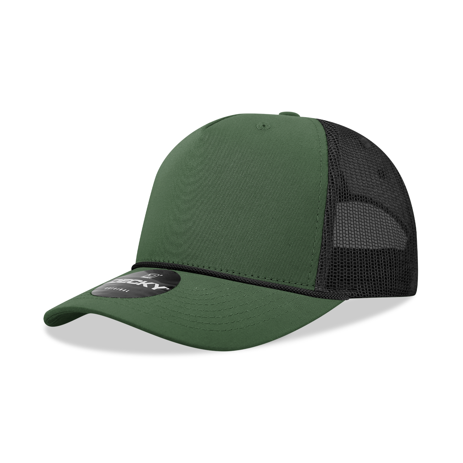 5 Panel Mid Profile Structured Cotton/Poly Blend Trucker w/Rope