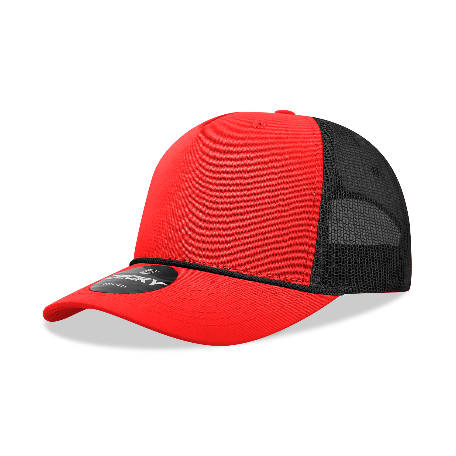 5 Panel Mid Profile Structured Cotton/Poly Blend Trucker w/Rope