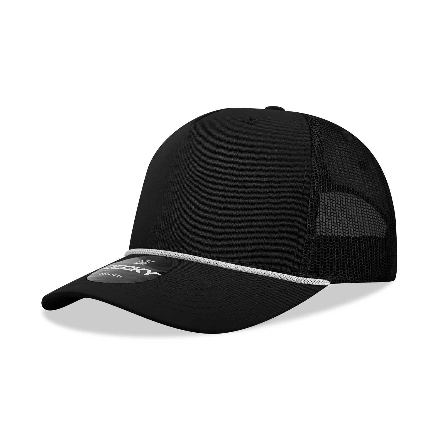 5 Panel Mid Profile Structured Cotton/Poly Blend Trucker w/Rope