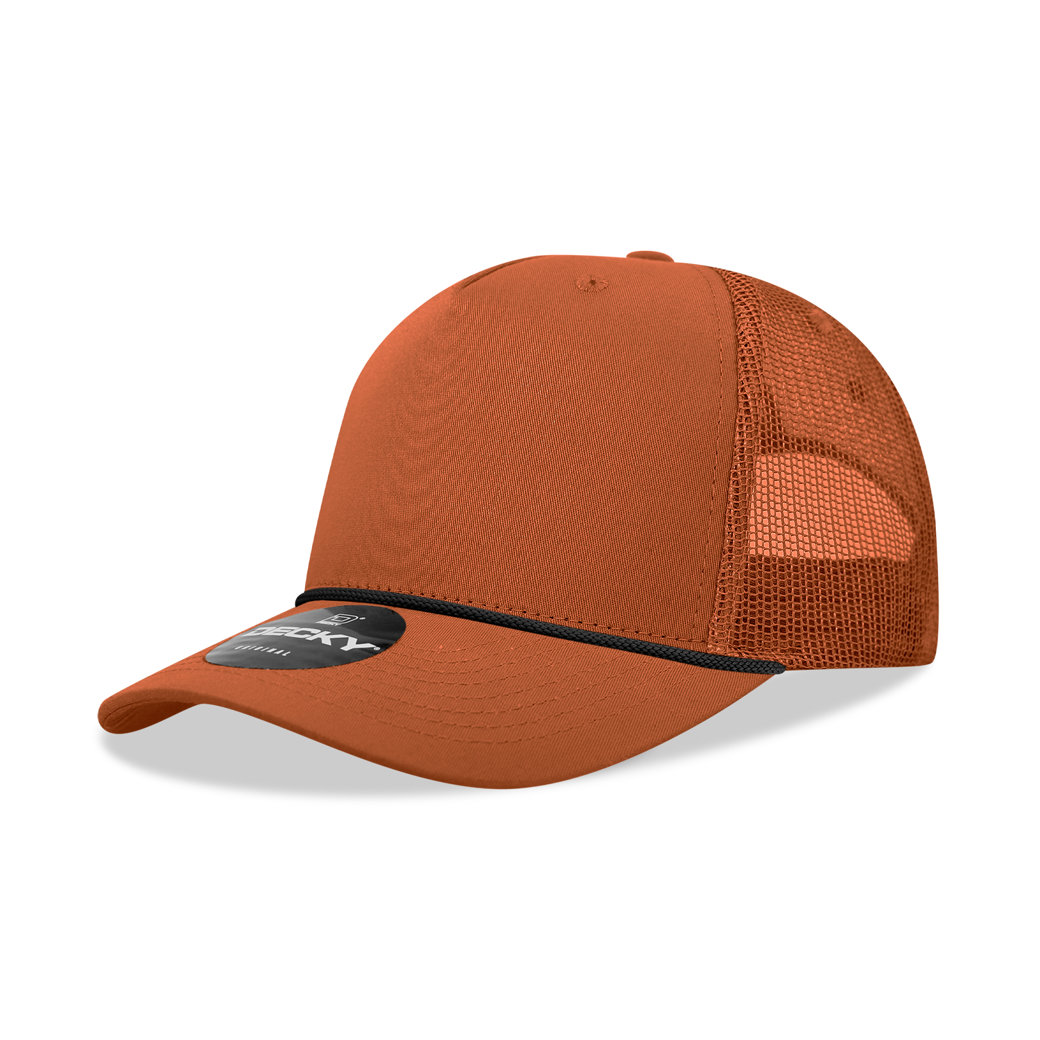 5 Panel Mid Profile Structured Cotton/Poly Blend Trucker w/Rope