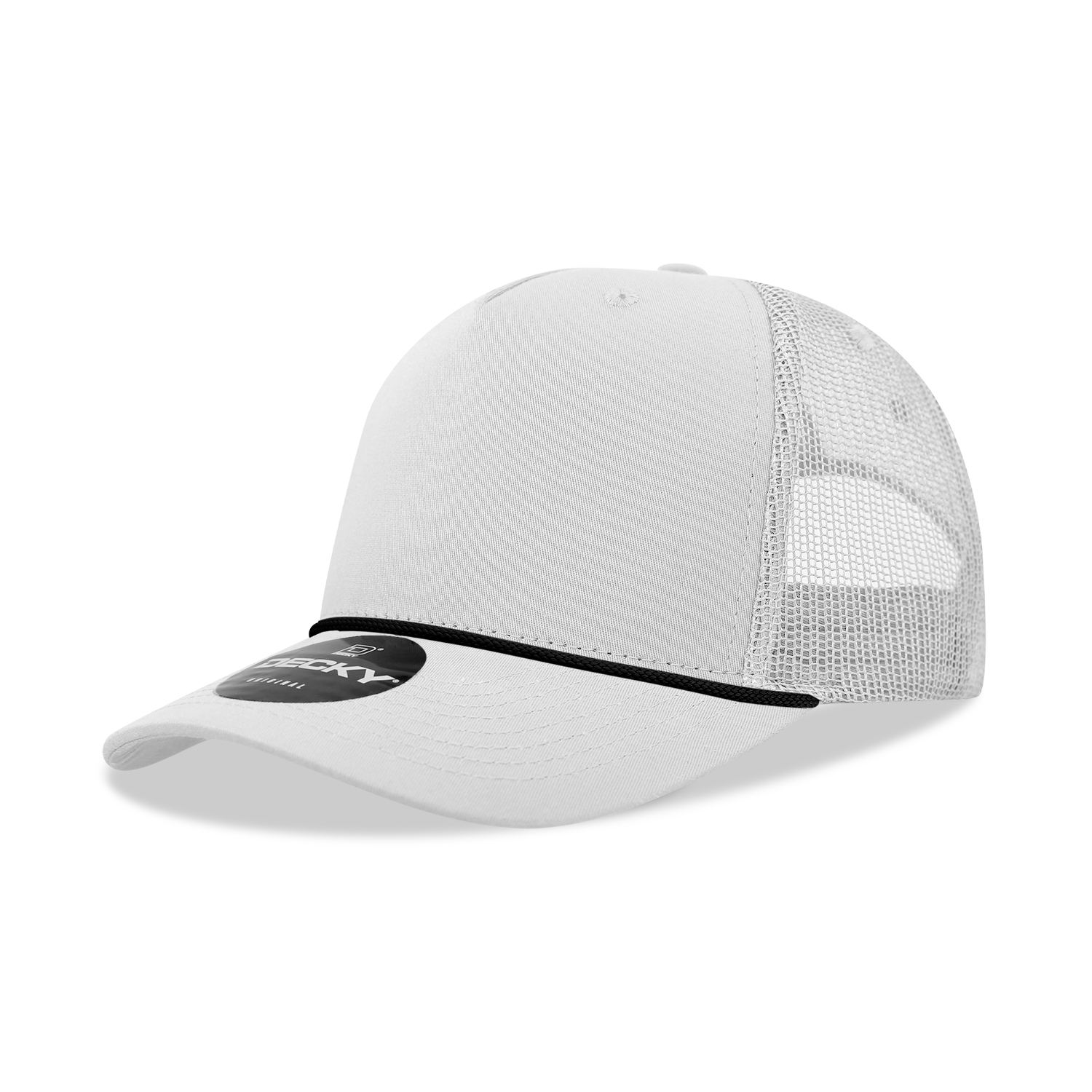 5 Panel Mid Profile Structured Cotton/Poly Blend Trucker w/Rope