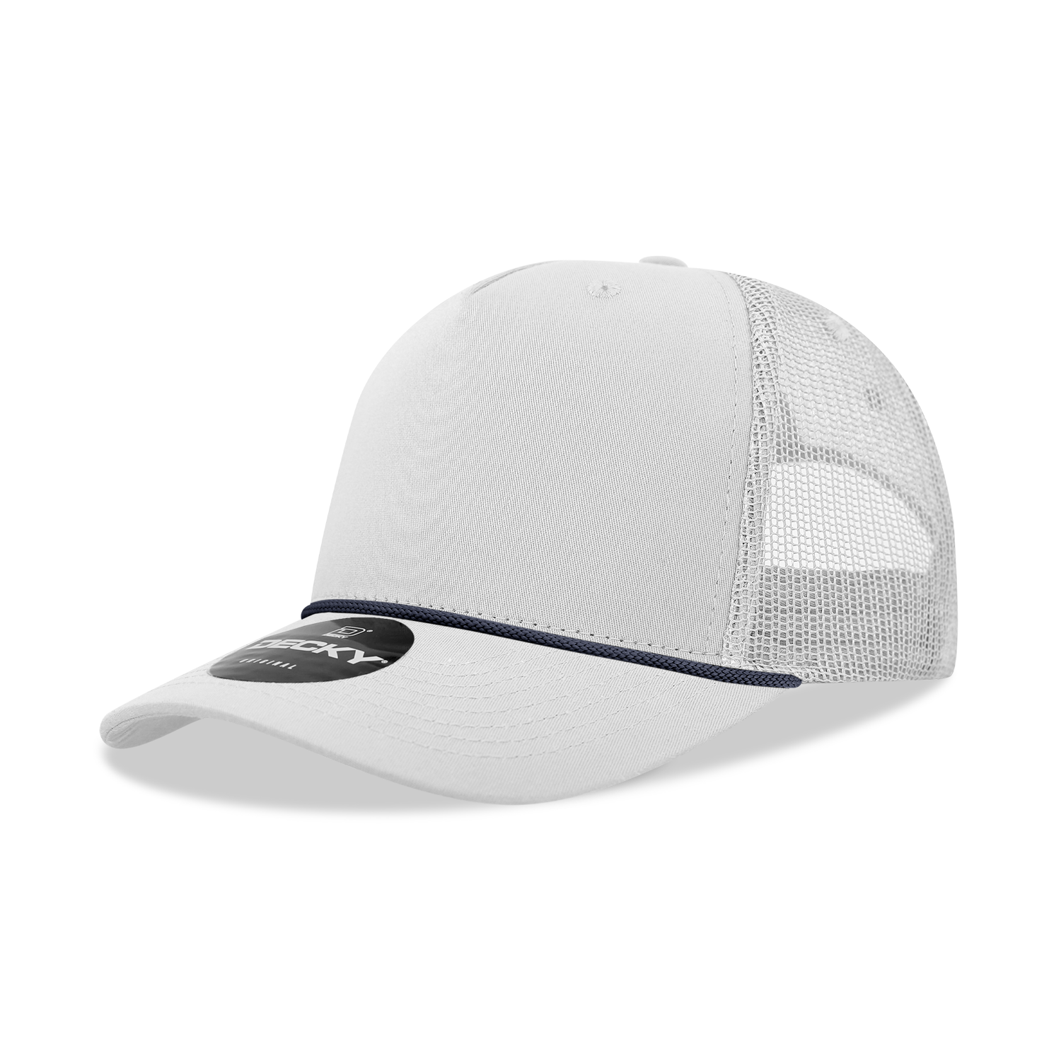 5 Panel Mid Profile Structured Cotton/Poly Blend Trucker w/Rope