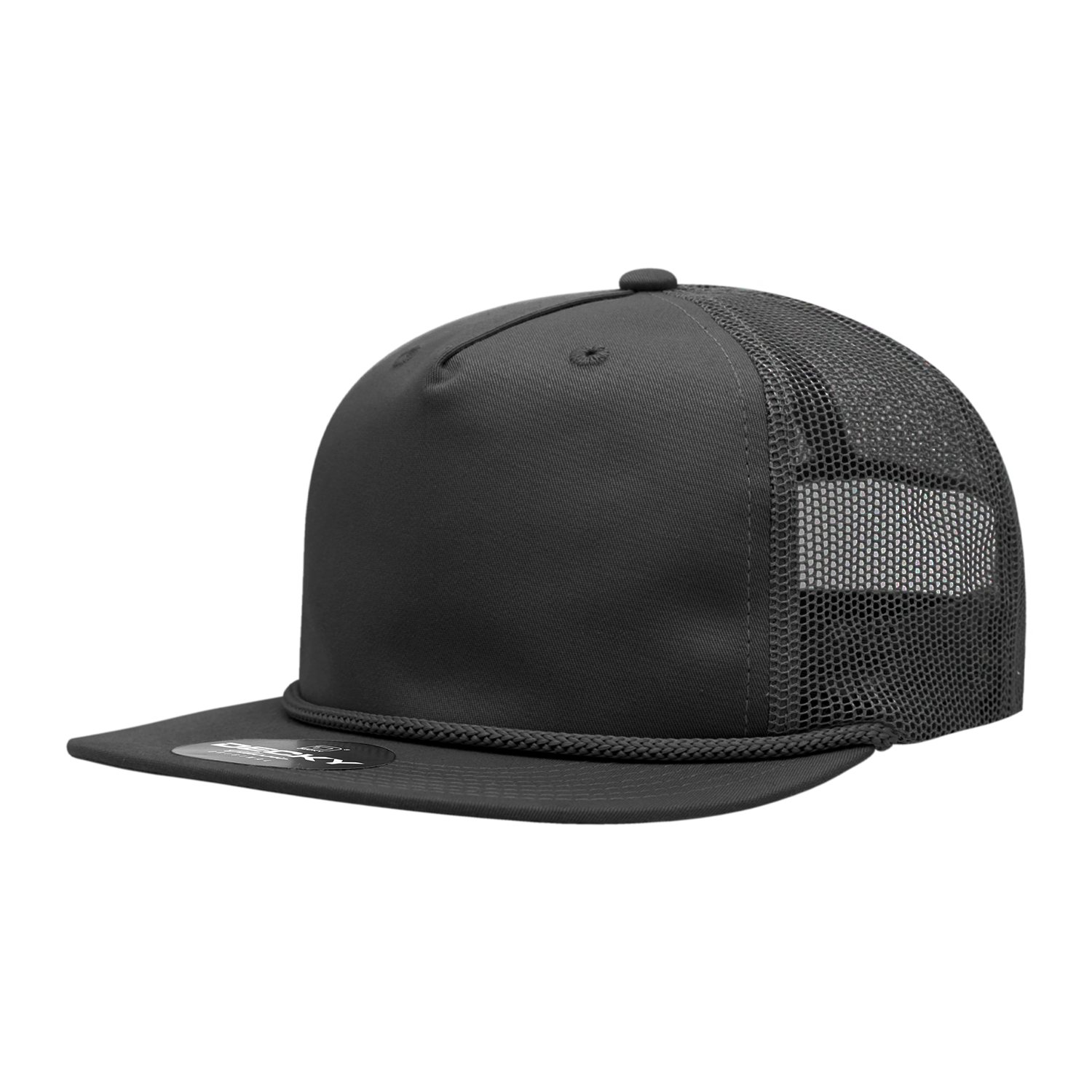 a black trucker hat