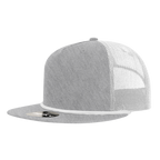 a grey mesh trucker hat with white mesh and white braiding