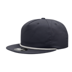 a navy blue hat with white braiding