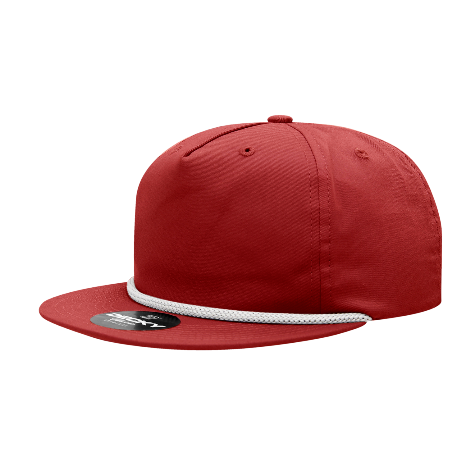 a red hat with white braiding