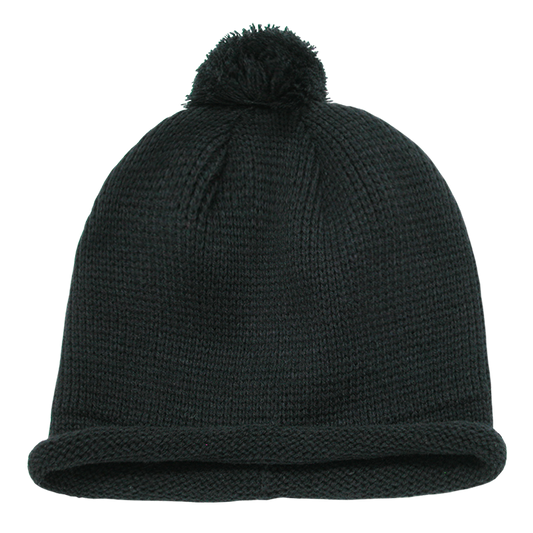 Solid RollUp Beanie w/PomPom
