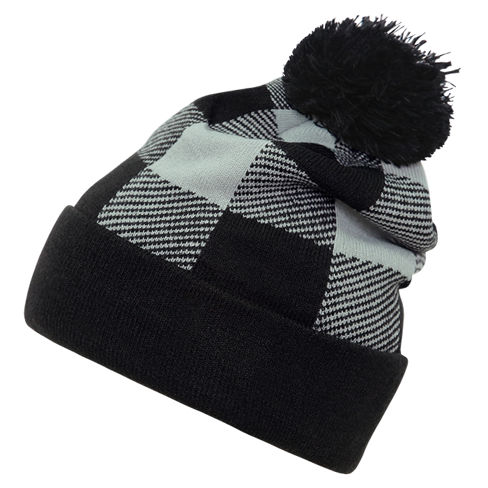 Pom Plaid Beanie
