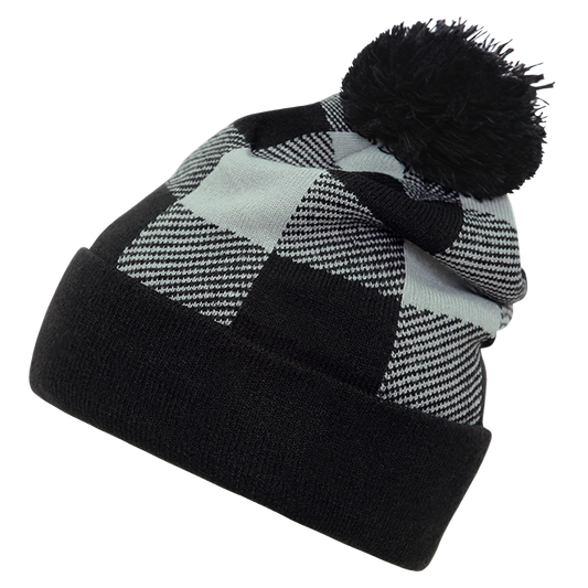 Pom Plaid Beanie